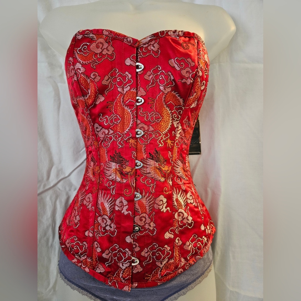 Rockin Frocks Overbust Corset, Size 22 Inch, Red Dragon Silk